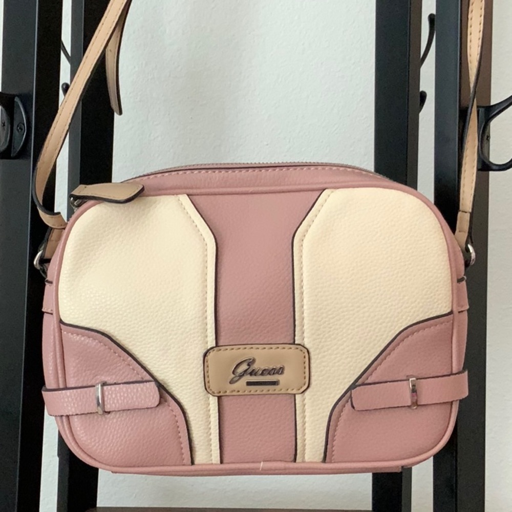 Faux Leather Pink and White Guess Handbag